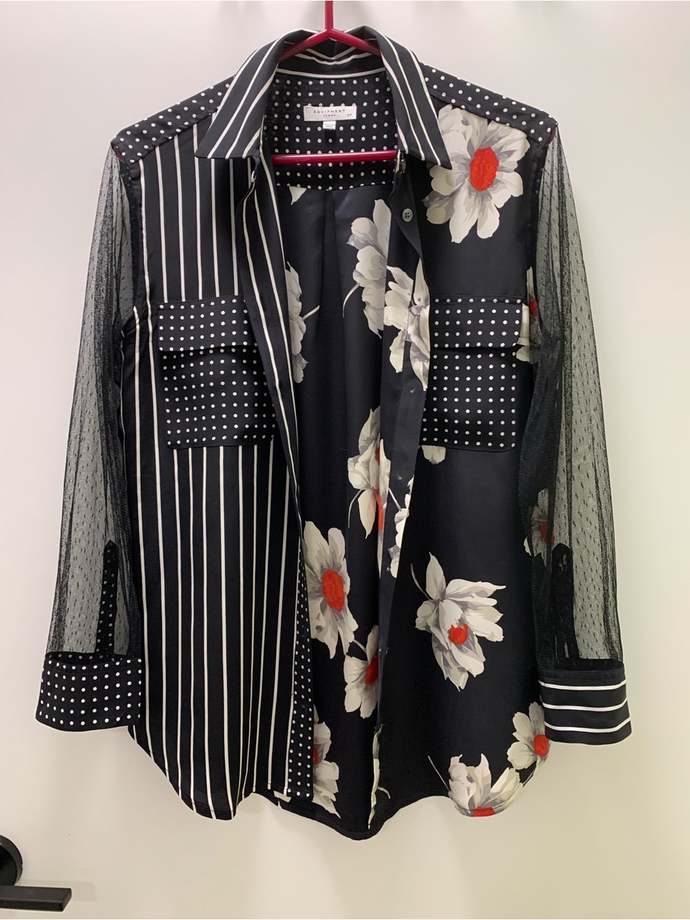 Equipment Black and White Polka Dot Blouse 100% silk, size S